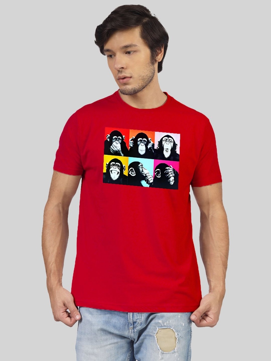 

Greylongg Men Graphic Printed Round Neck Cotton T-shirt, Red