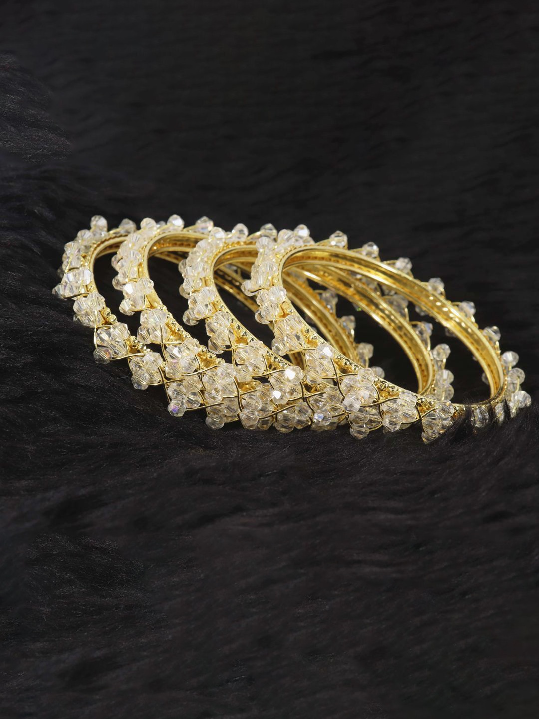 

ZULKA Set Of 4 Gold-Plated Pearls Studded Kada Bangles