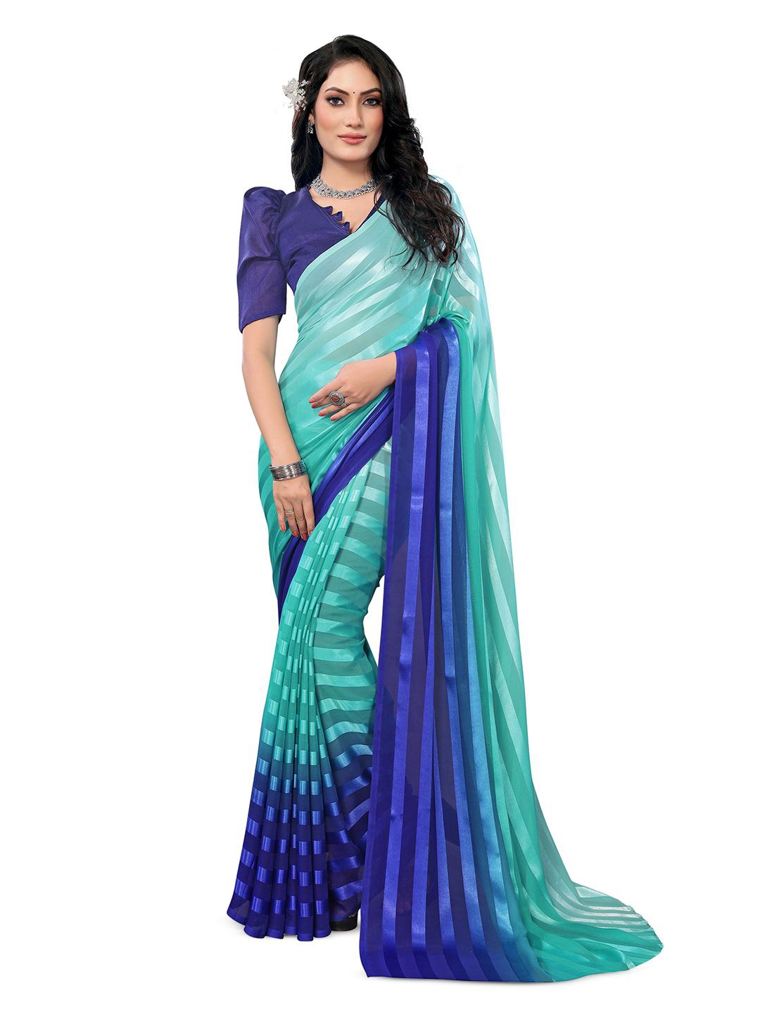 

Moda Rapido Women Colourblocked Satin Saree, Green
