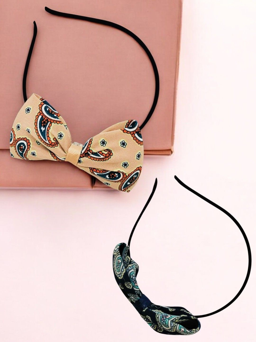 

9blings Girls Set of 2 Paisley Printed Bow Hairband, Black