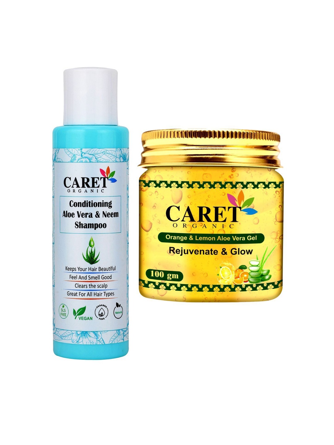 

CARET ORGANIC Set Of 2 Aloevera & Neem Shampoo - 100 ml & Orange & Lemon Gel - 100 g, White