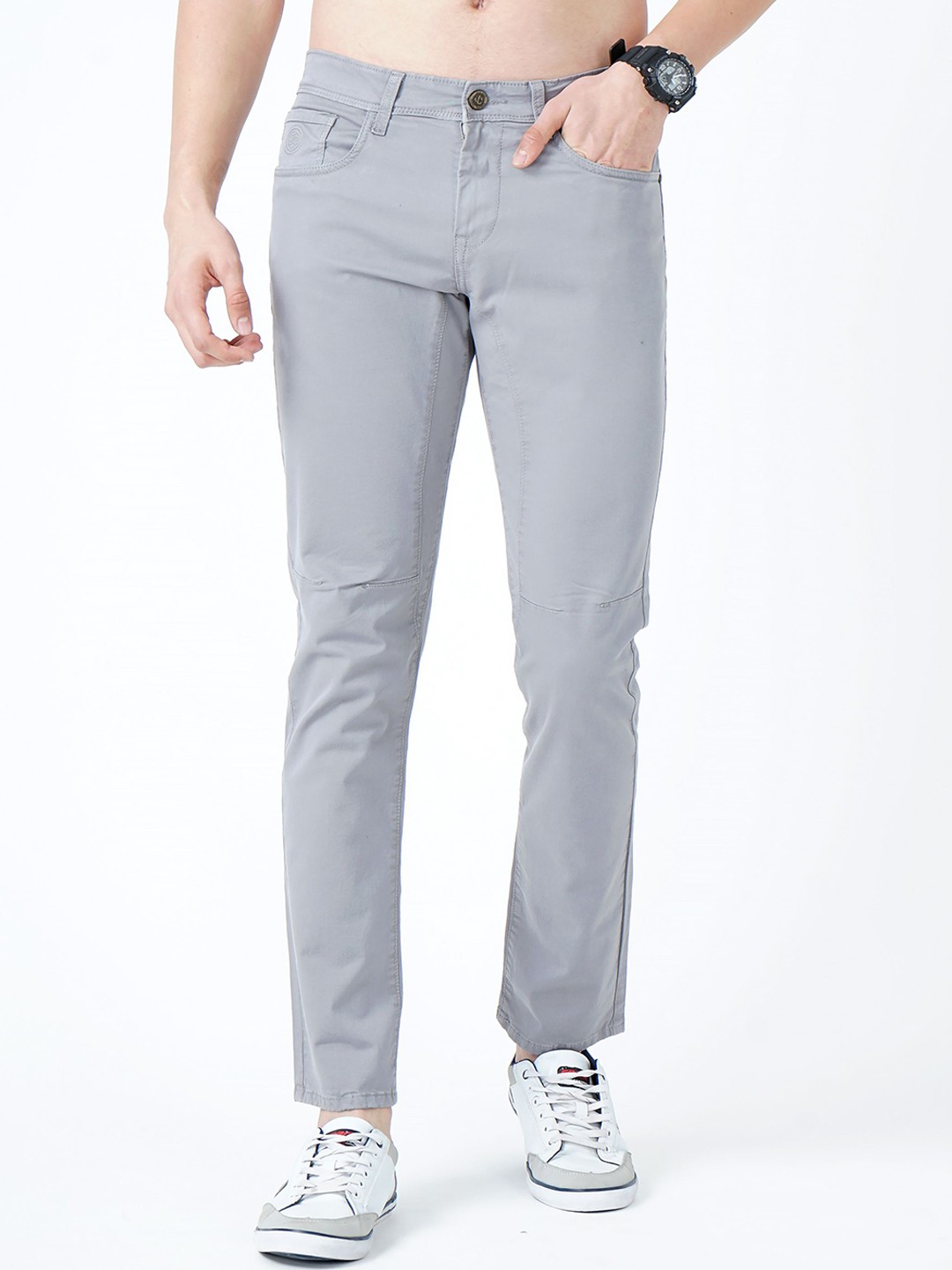 

Jean Cafe Men Cotton Jean Slim Fit Mildly Distressed Jeans, Grey