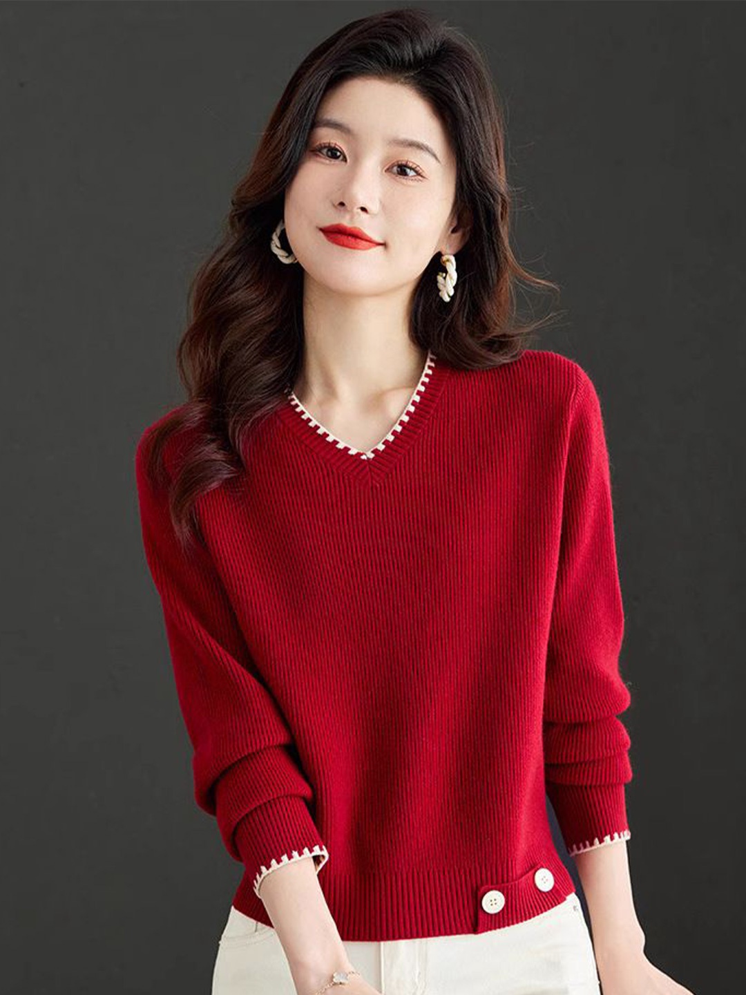 

StyleCast Women Cable Knit Pullover Winter Sweater, Red