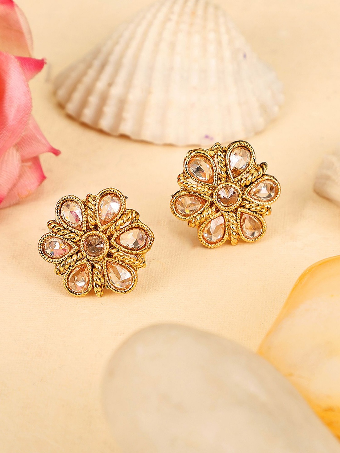

Anouk Gold Plated CZ Studded Floral Shape Contemporary Studs Earrings