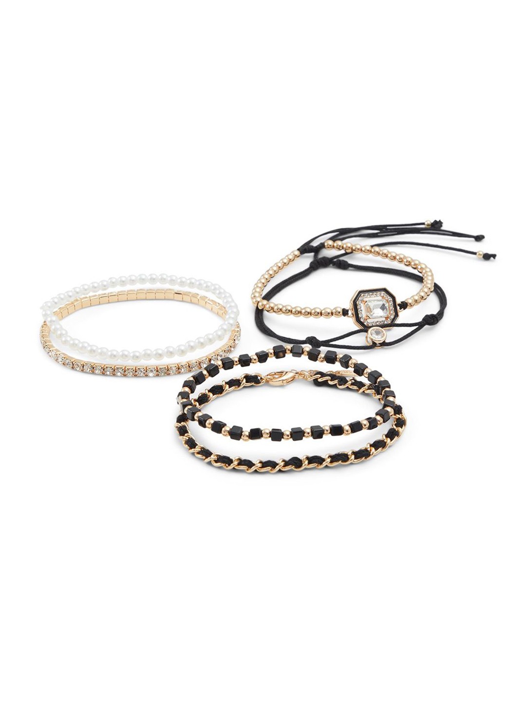 

ALDO Set Of 6 Brass-Plated Amethyst Studded Bracelets, Gold