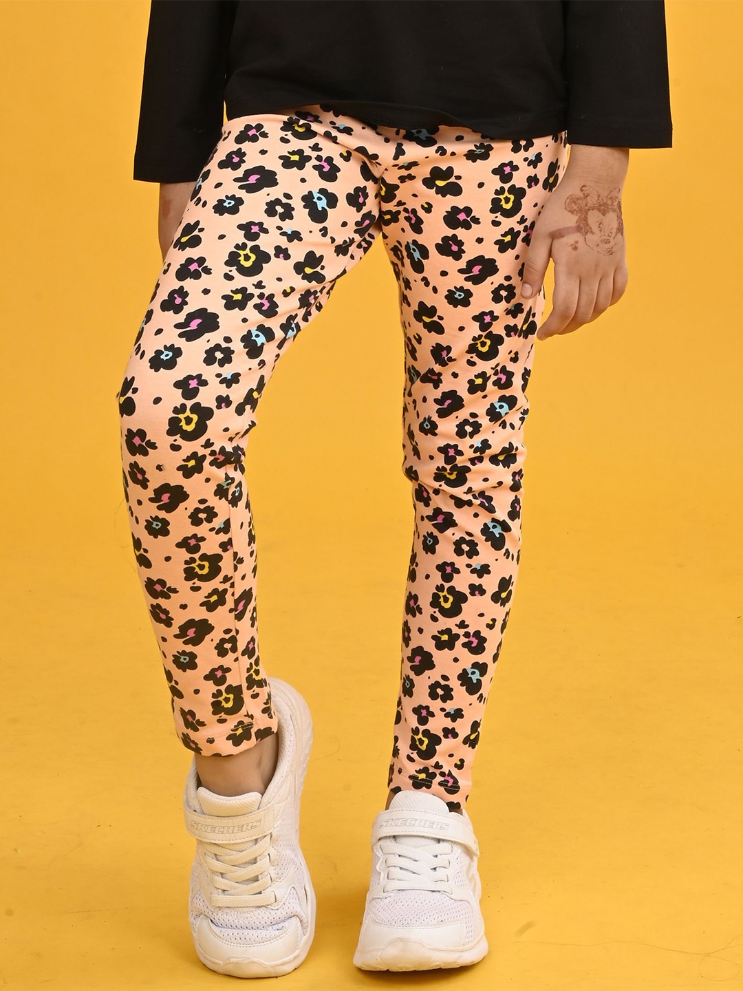 

Anthrilo Girls Printed Ankle-Length Leggings, Peach