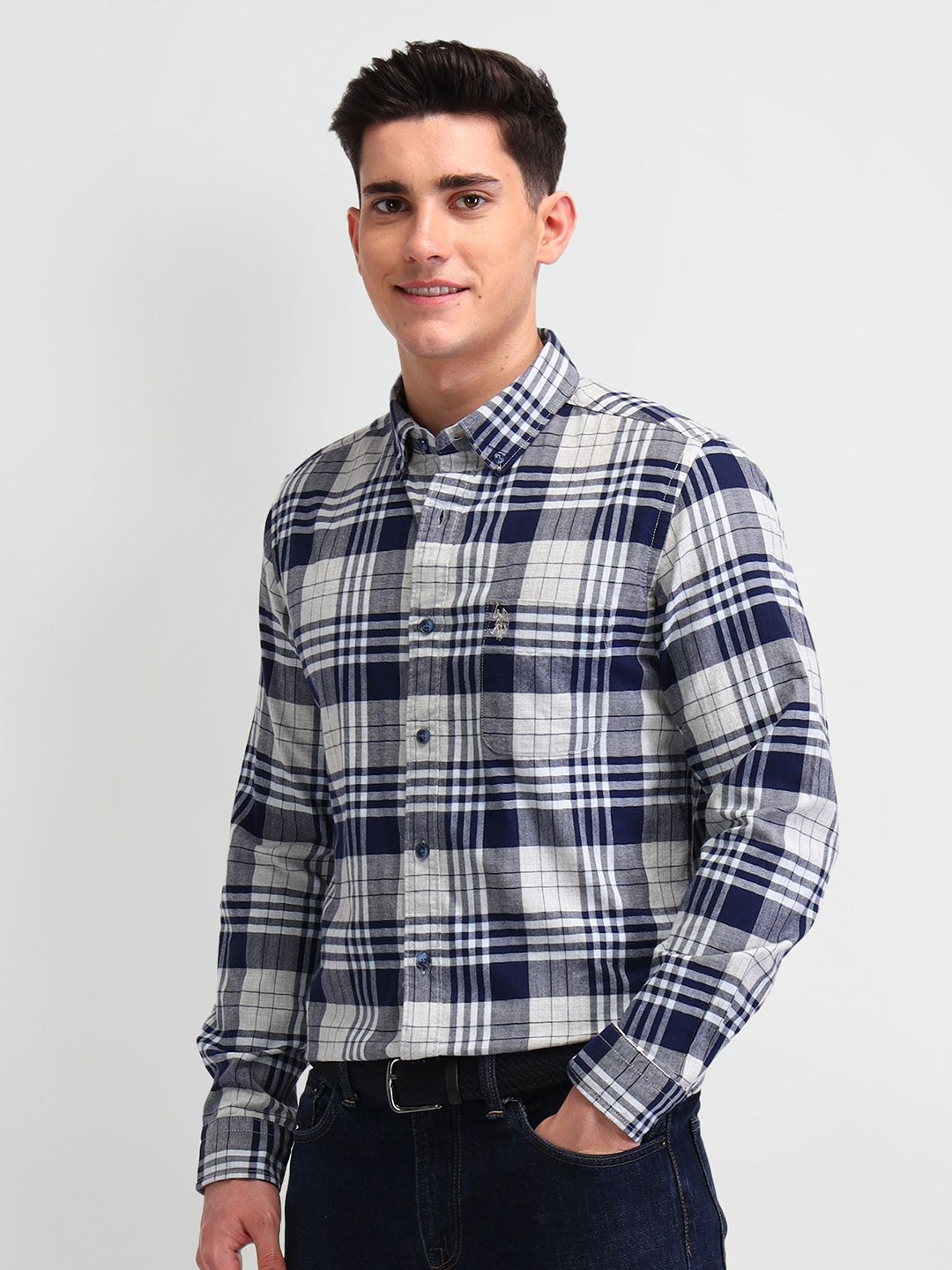 

U.S. Polo Assn. Denim Co. Men Manhattan Checks Printed Cotton Slim Fit Casual Shirt, Blue
