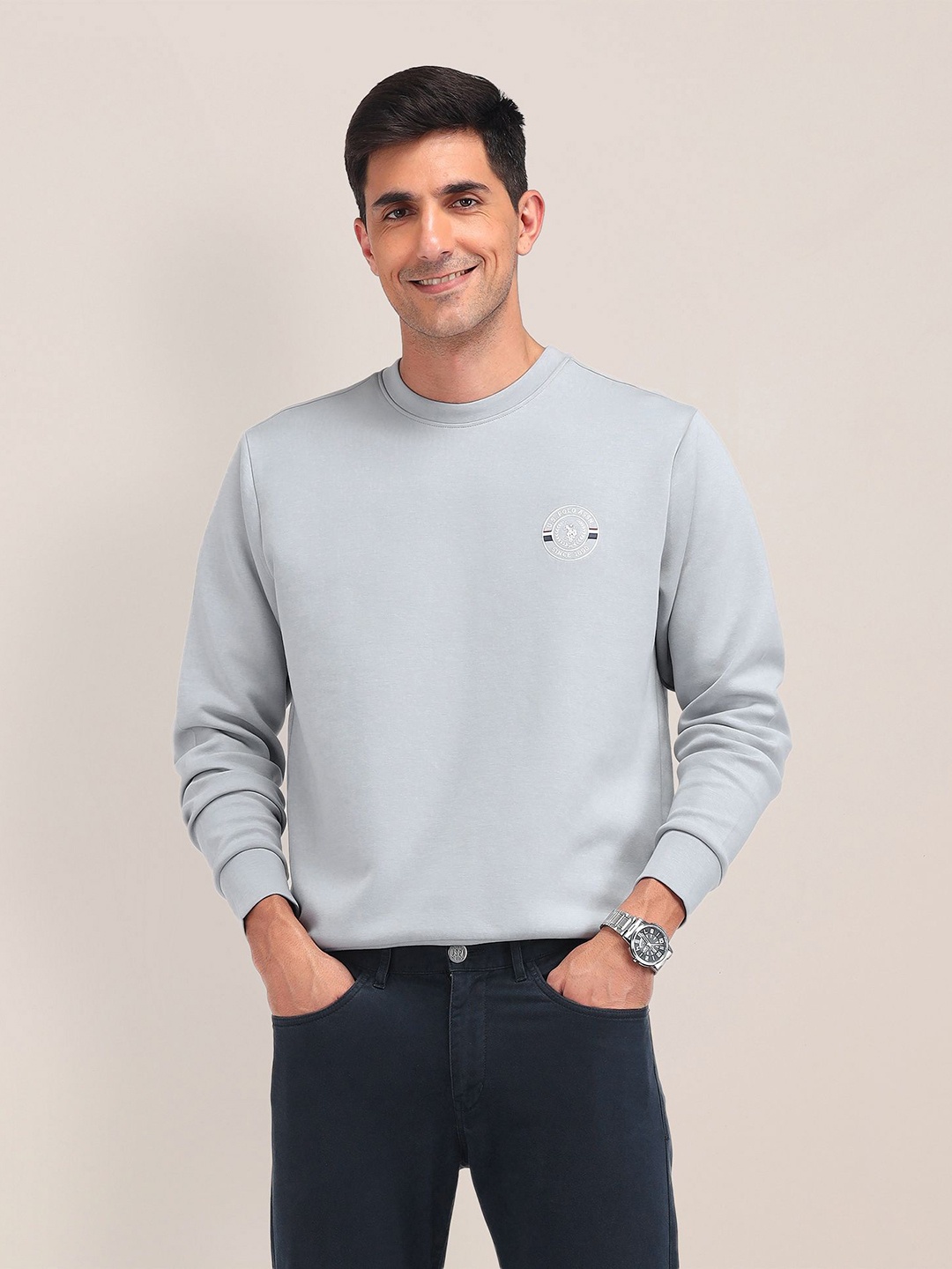 

U.S. Polo Assn. Men Brand Logo Cotton Sweatshirt, Grey