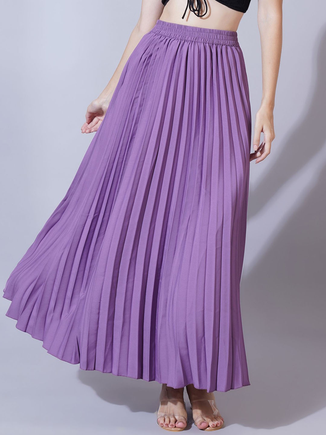

U&F Women Accordion Pleats Flared Maxi Skirts, Purple