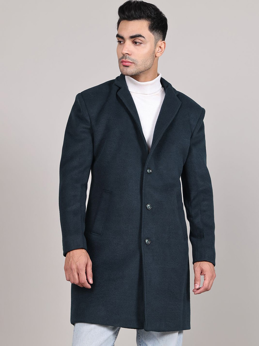 

HOUSE OF VEDAS Men Notched Lapel Long Sleeves Formal Single-Breasted Overcoats, Green