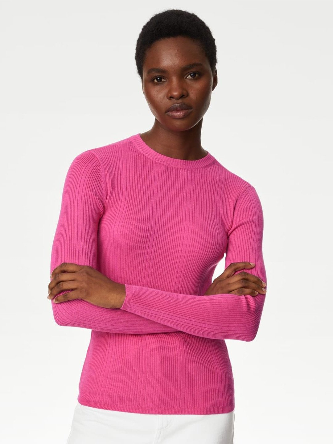 

Marks & Spencer Women Self Design Fitted Top, Pink