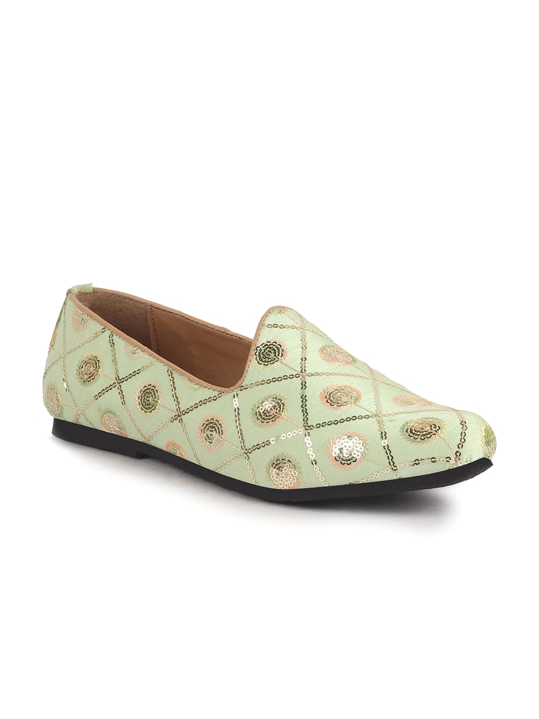 

FAUSTO Men Sequin Ethnic Slip On Juttis and Mojaris for Wedding, Green