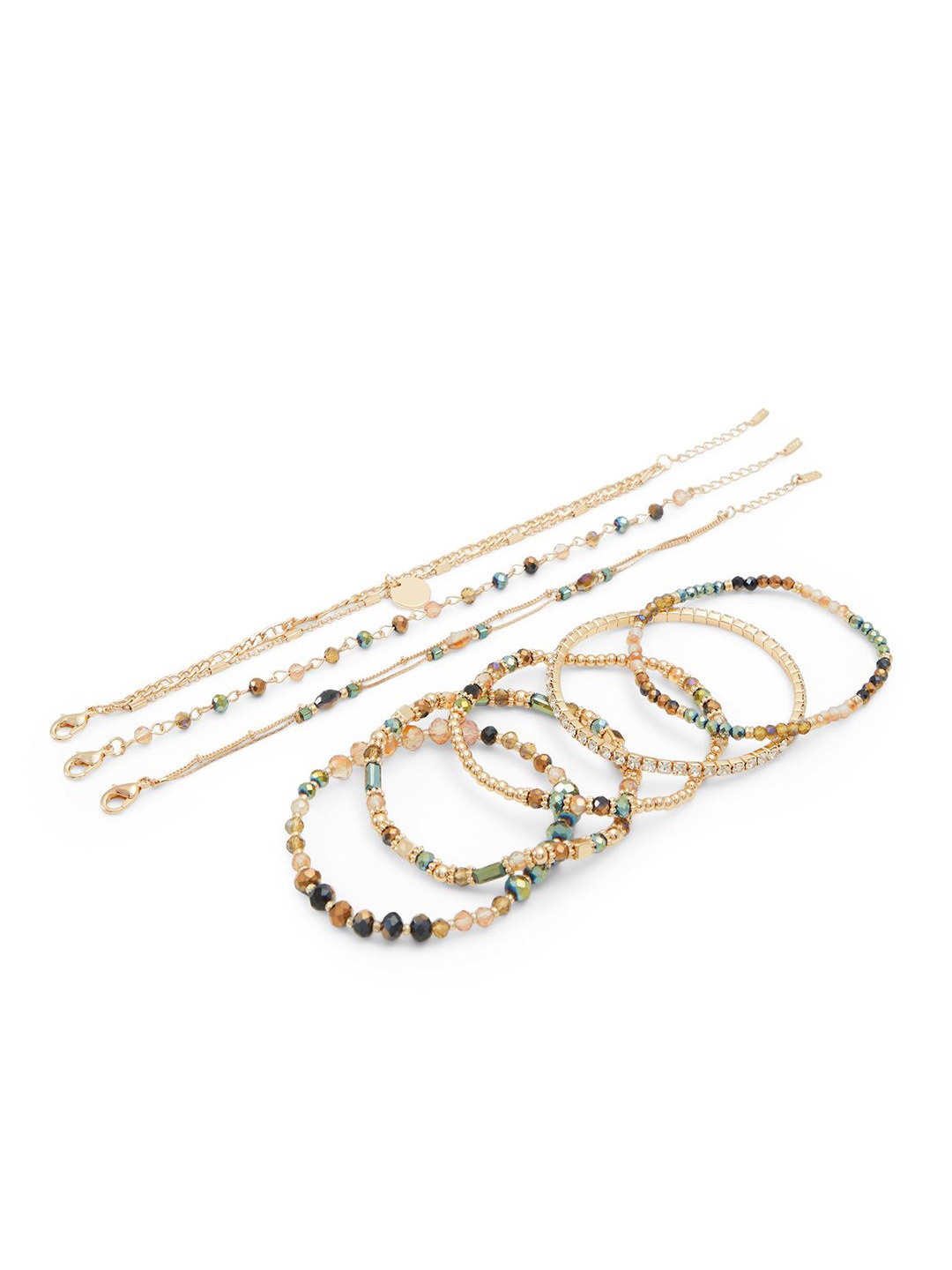 

ALDO Set Of 8 Brass-Plated Opal Studded Wraparound Bracelets, Gold