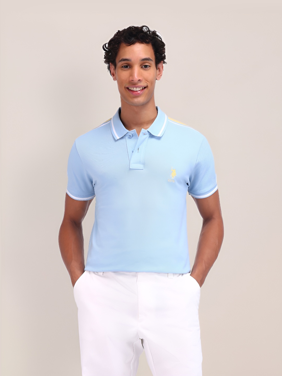 

U.S. Polo Assn. Men Solid Polo Collar Cotton Slim Fit T-shirt, Blue