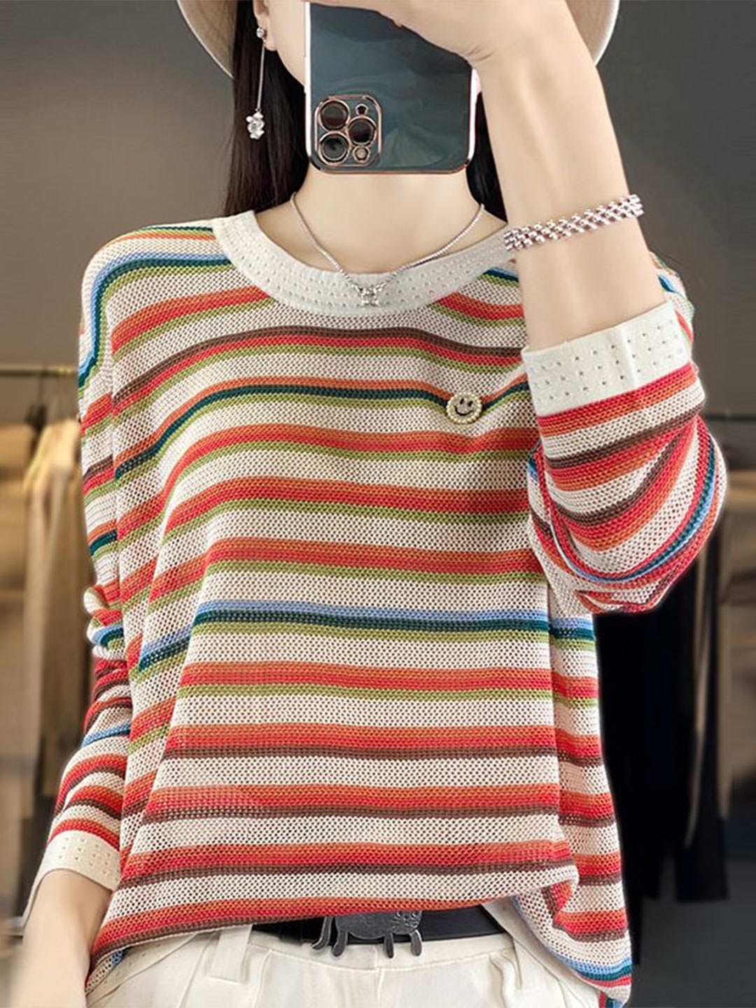 

StyleCast Women Striped Pullover, Red