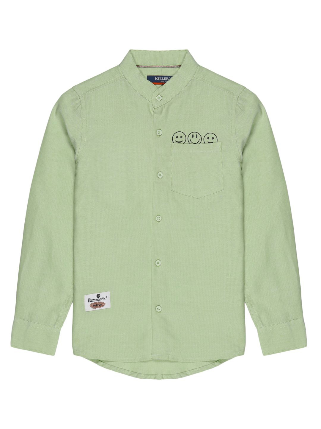 

Killer Boys Premium Band Collar Solid Cotton Casual Shirt, Green
