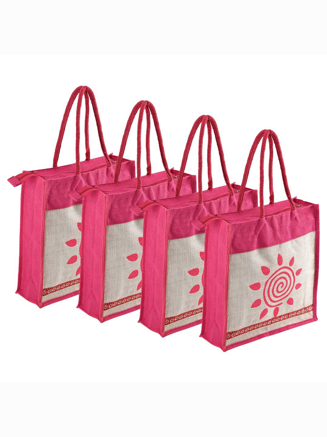 

Kuber Industries Unisex Pack Of 4 Graphic Printed Shopper Lunch Bags, Pink
