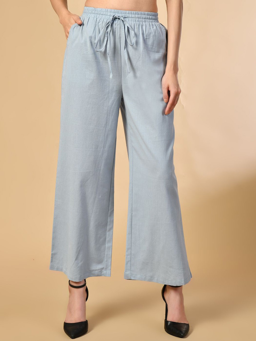 

PRETTY LOVING THING Women Mid-Rise Cotton Wide Leg Trousers, Grey