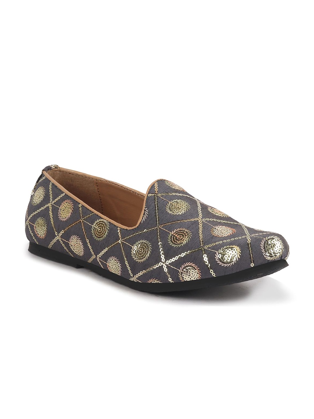 

FAUSTO Men Round Toe Slip-On Ethnic Mojaris, Grey