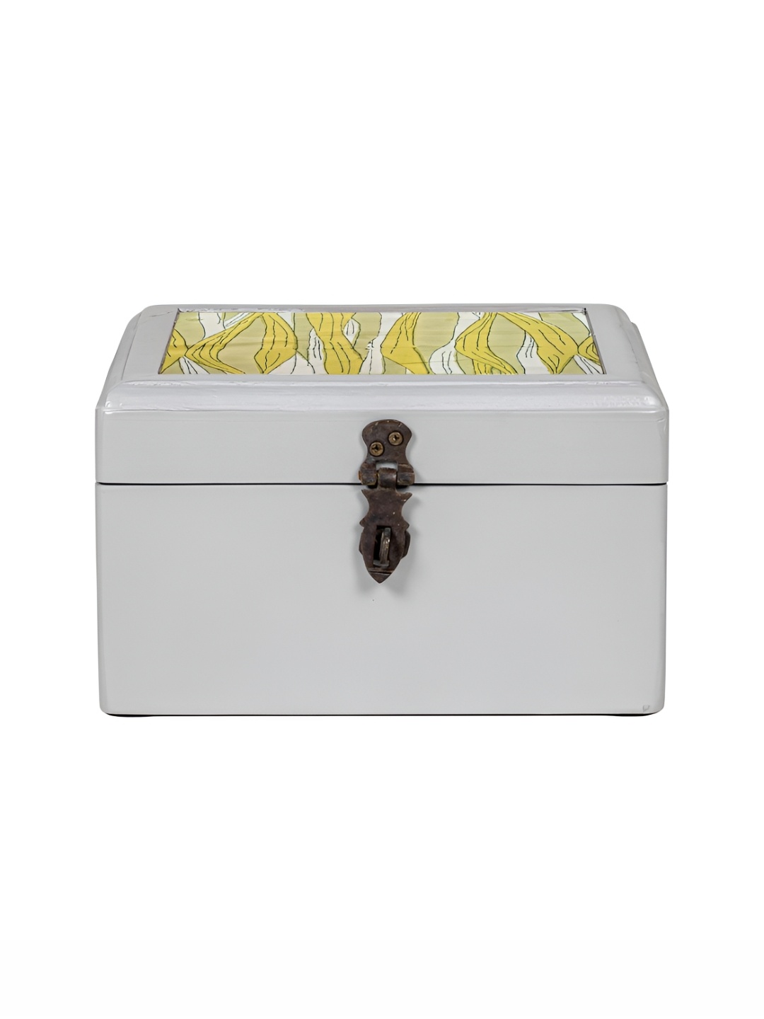 

Contrast Living Mustard and White Abstract Printed Wooden Jewellery Organiser