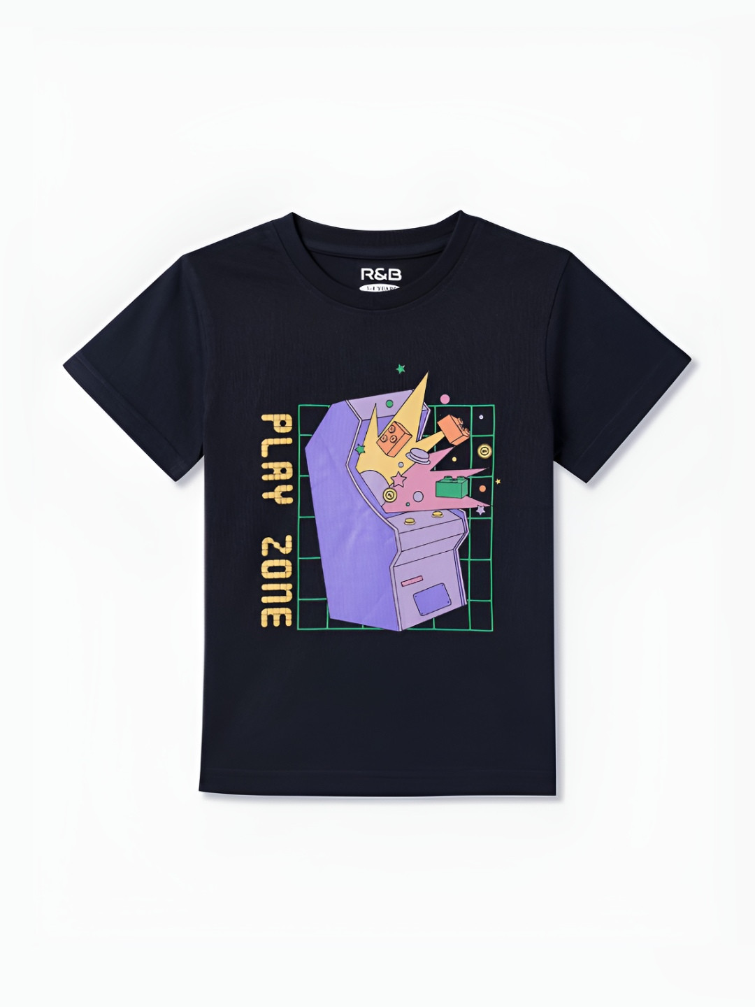 

R&B Girls Graphic Printed Round Neck Cotton Relaxed Fit T-shirt, Navy blue