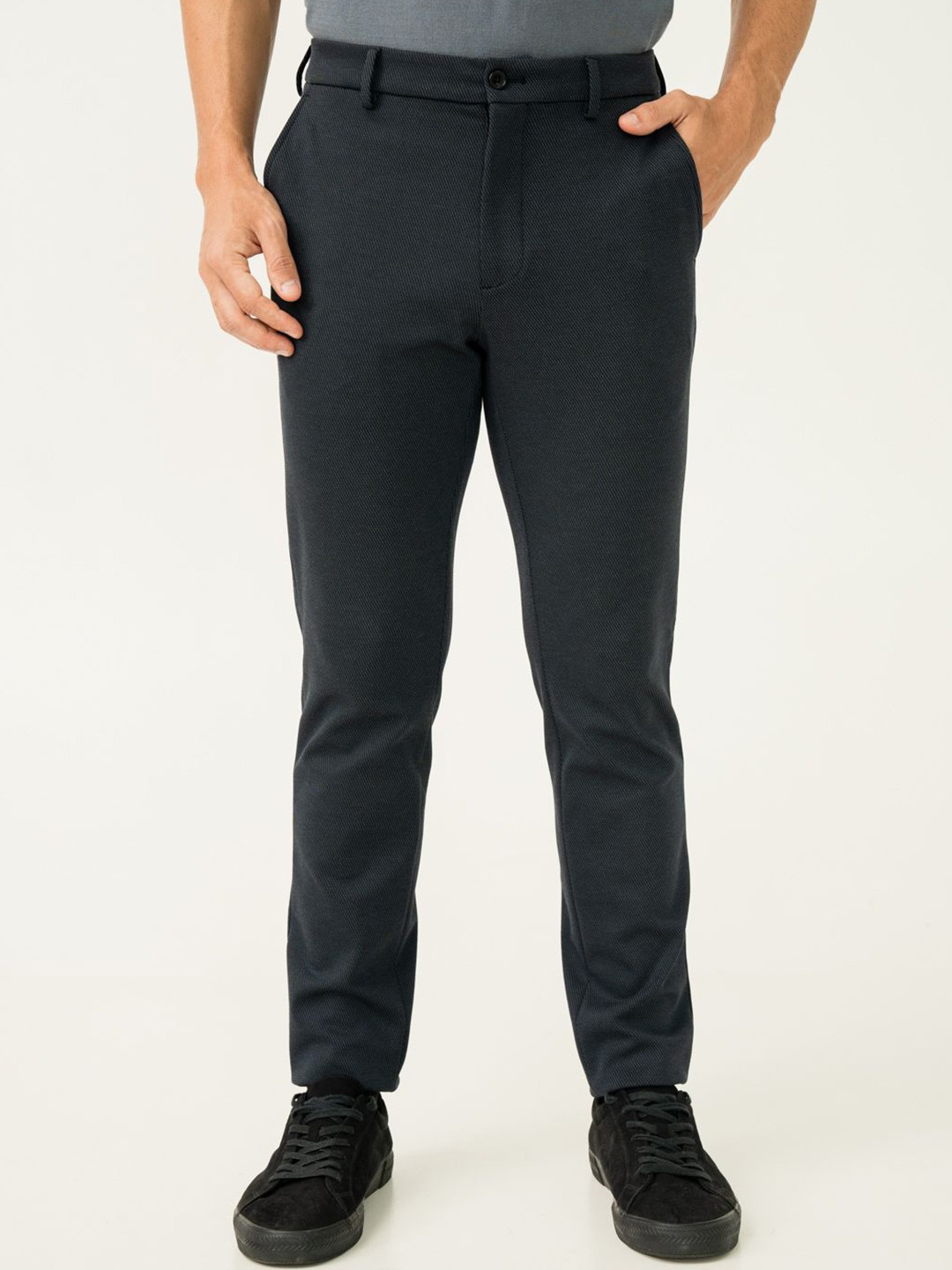 

The Pant Project Men Slim Fit Soft Stretch Comfort Wrinkle Free Formal Trousers, Navy blue