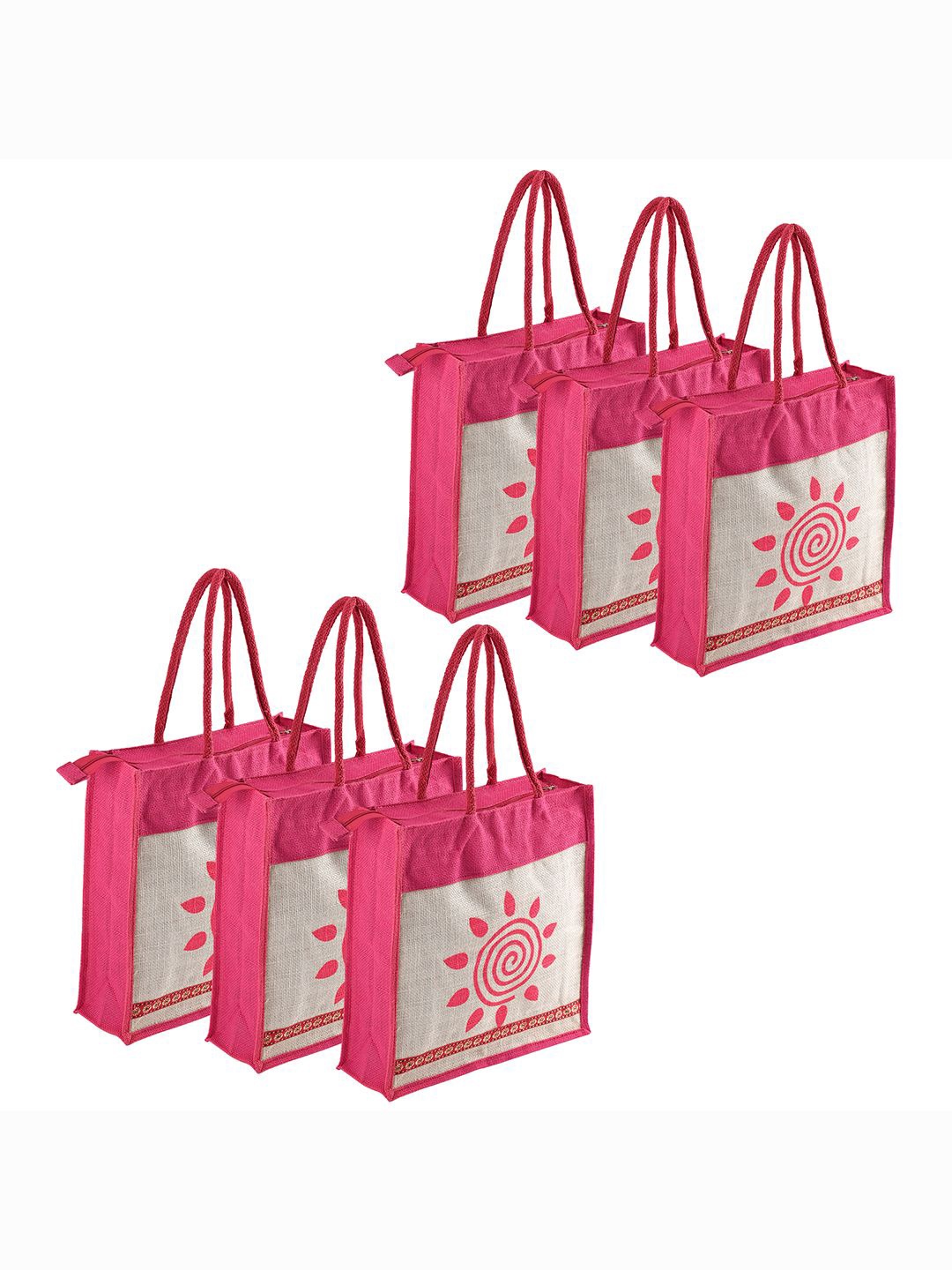 

Kuber Industries Unisex Pack Of 6 Graphic Printed Shopper Handheld Bags, Pink