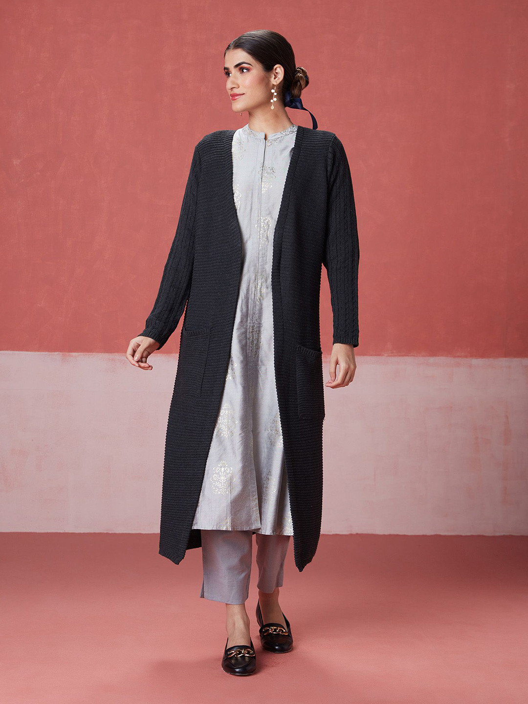 

Likha Acrylic Longline Open Front Shrug, Charcoal