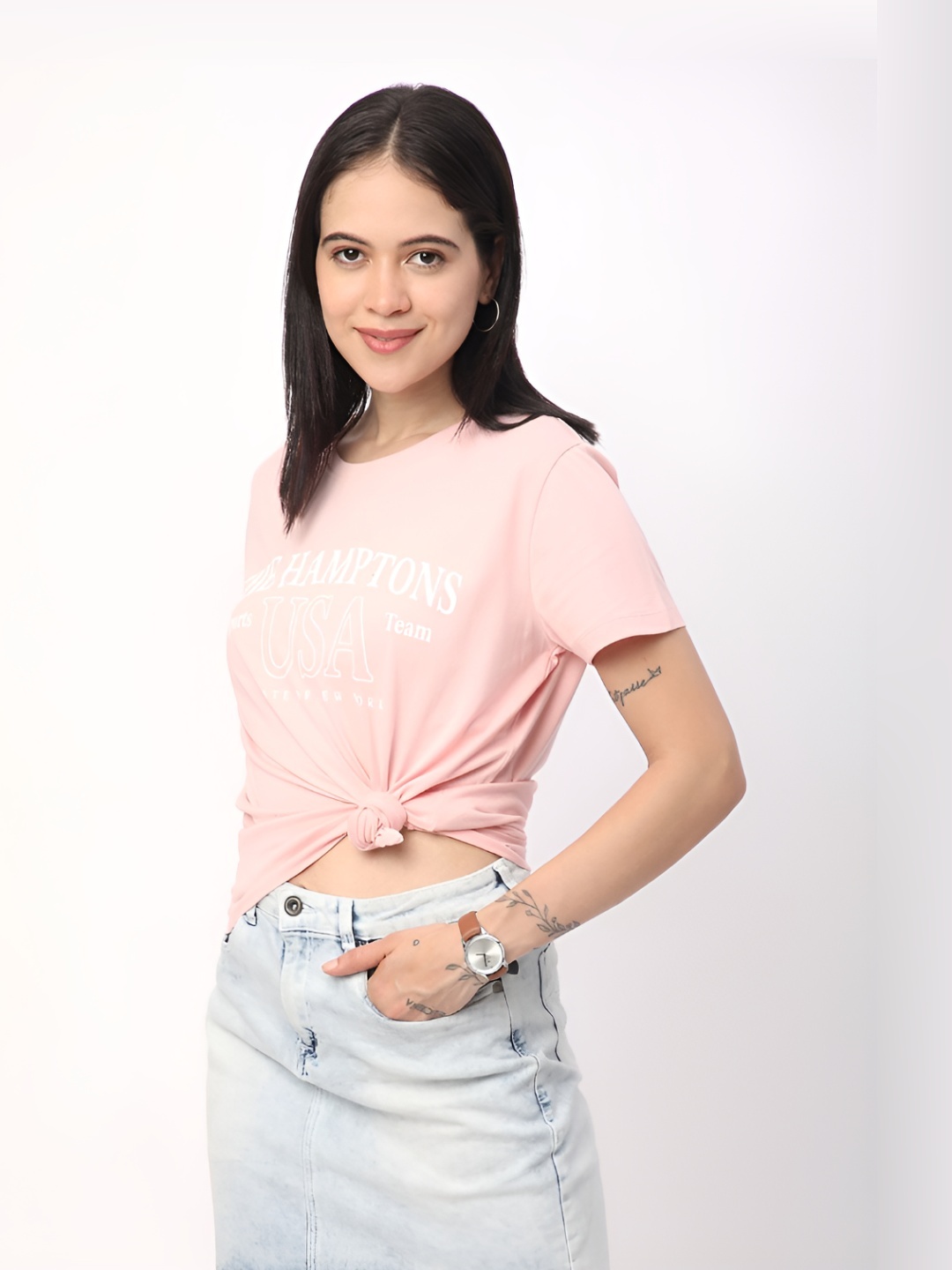 

R&B Women Typography Printed Round Neck Cotton T-shirt, Pink