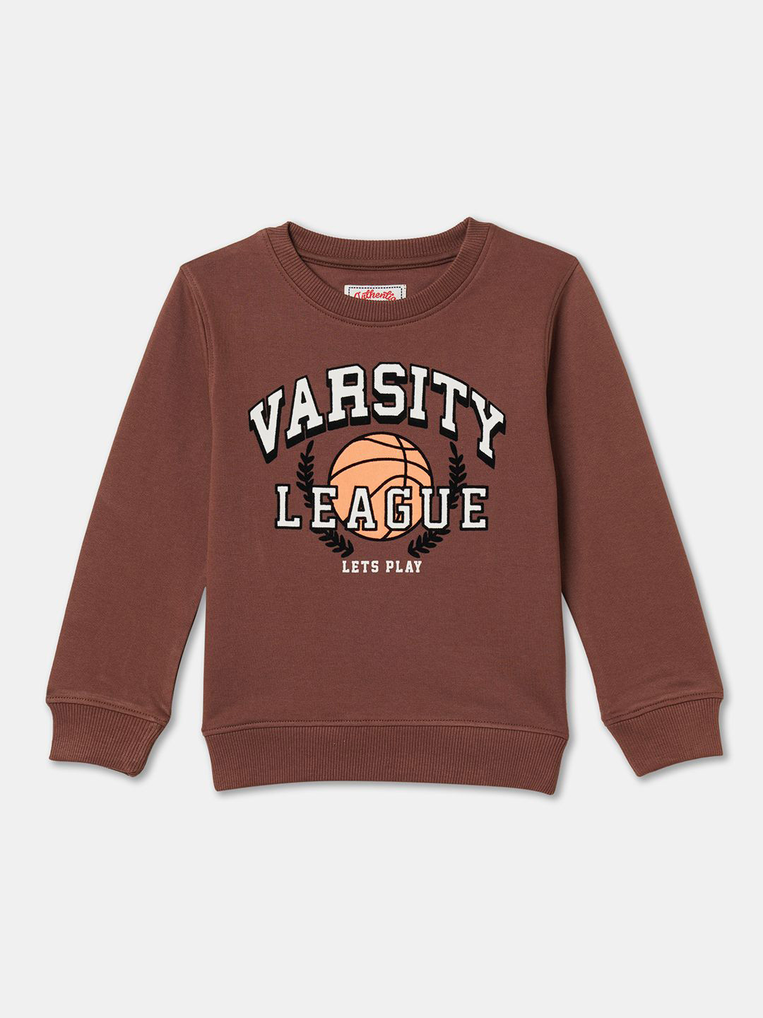 

R&B Boys Long Sleeves Typography Printed Pullover Sweatshirt, Brown