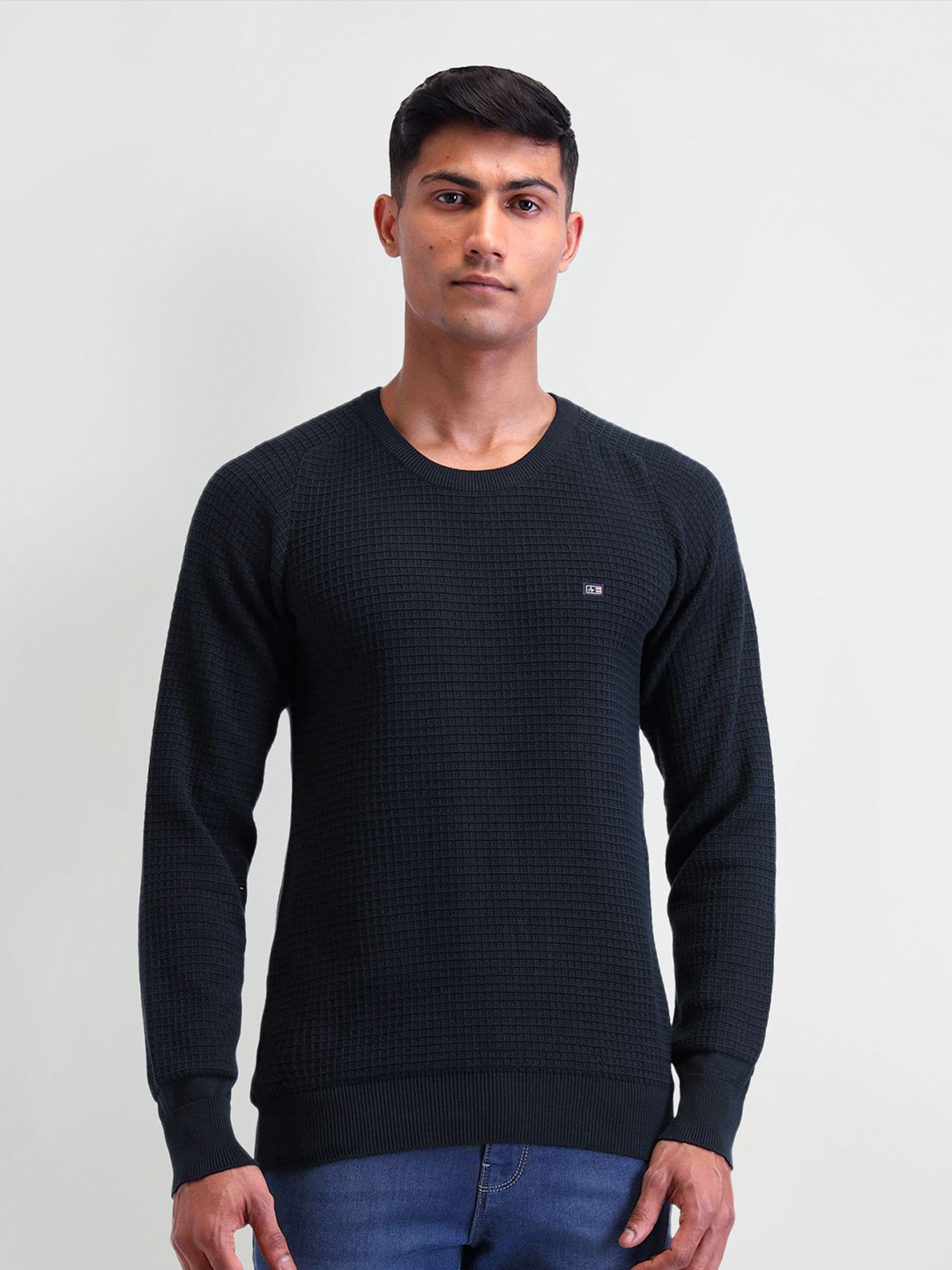 

Arrow Sport Men Checked Cotton Pullover, Navy blue