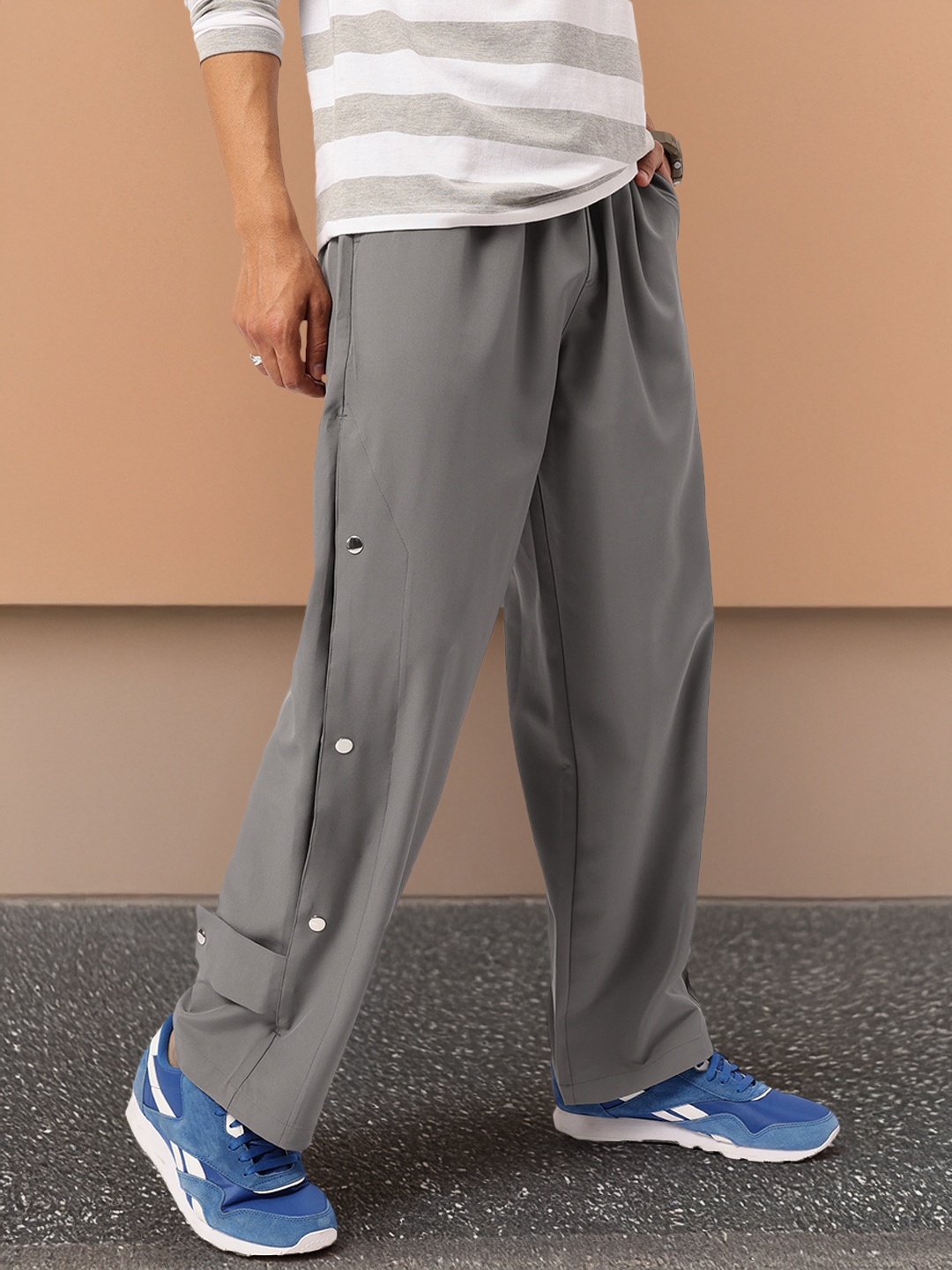 

Kook N Keech Men Streetwise Stitch Side Snap Buttons Tab Trousers, Grey