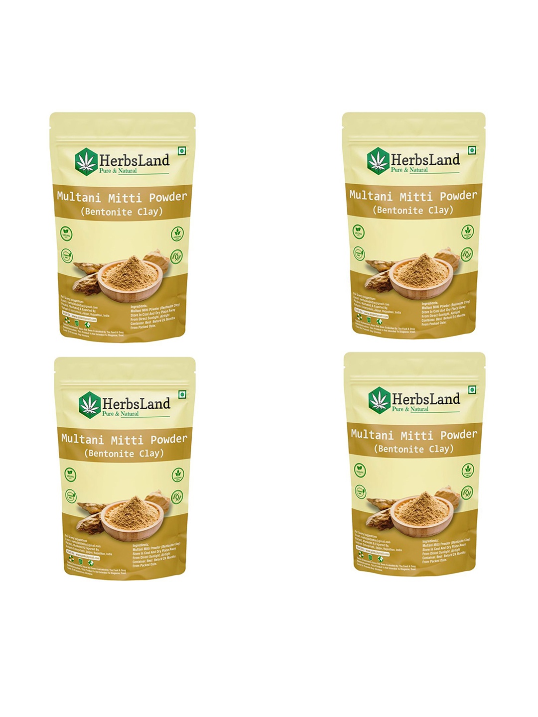 

HerbsLand Set Of 4 Multani Mitti Clay Face Mask - 100 g Each, Beige