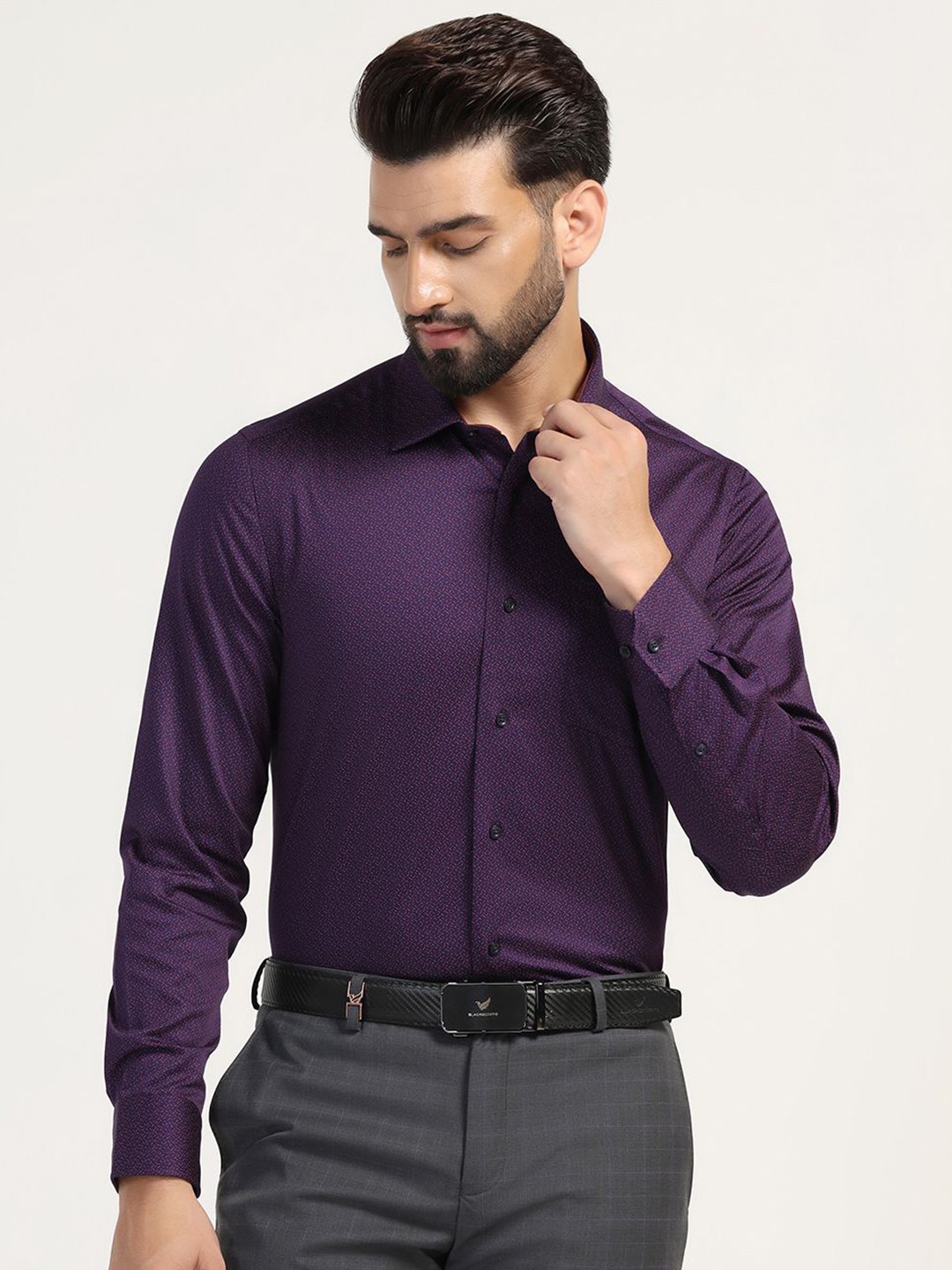

Blackberrys Men India Slim Spread Collar Micro Ditsy Printed Cotton Slim Fit Formal Shirt, Purple
