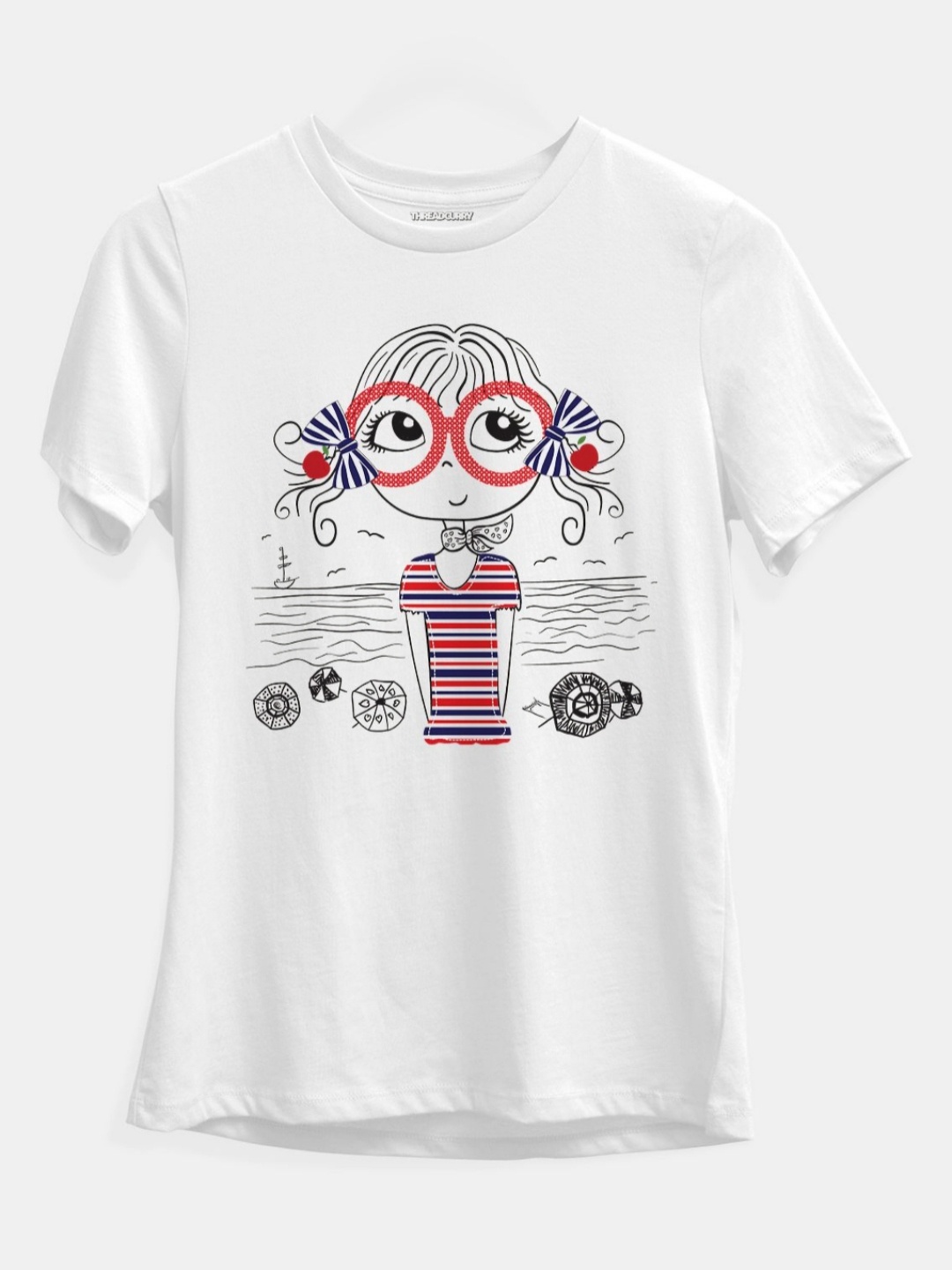 

THREADCURRY Girls Graphic Printed Round Neck Cotton T-shirt, White