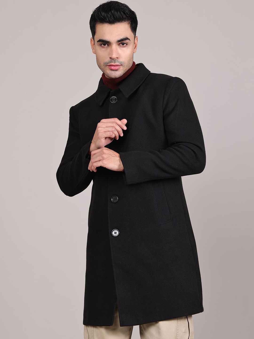 

HOUSE OF VEDAS Men Single-Breasted Longline Coat, Black