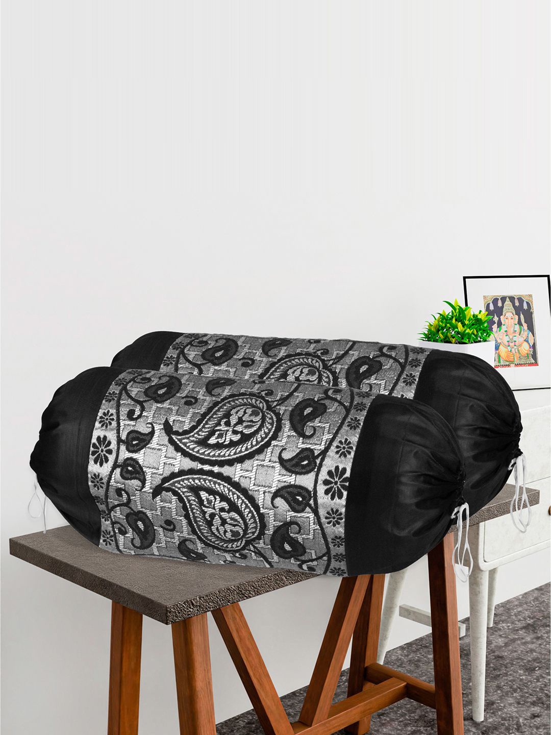 

Kuber Industries Black & Grey 6 Pieces Paisley Printed Cylindrical Bolster Covers