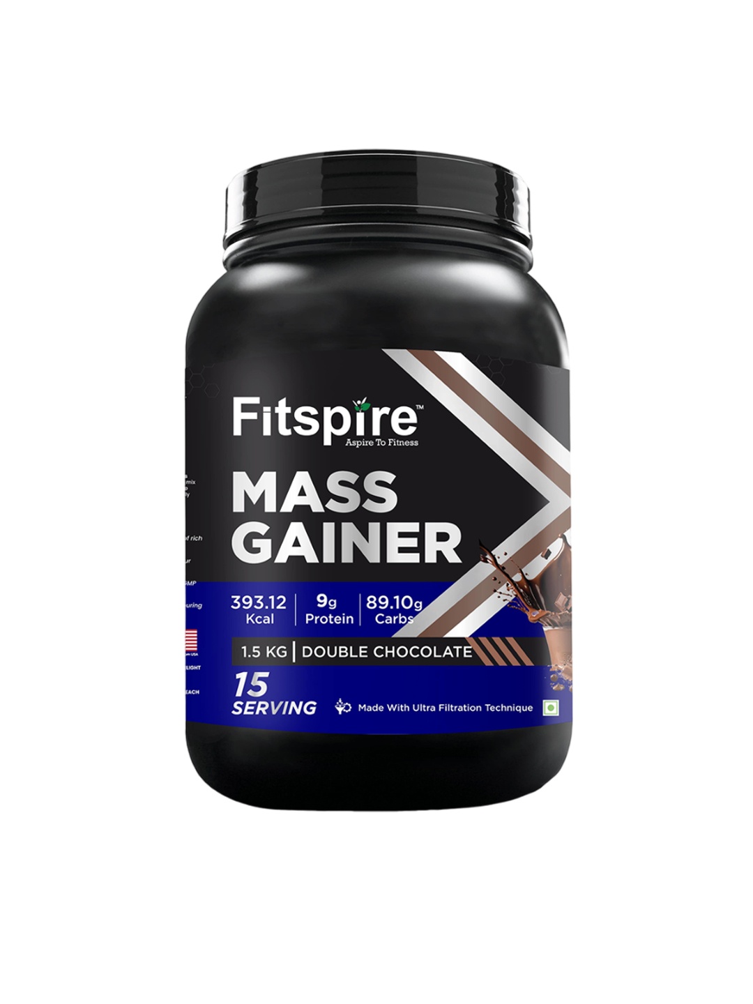 

FITSPIRE Mass Gainer Whey Protein - 1.5 Kg - Double Chocolate, Navy blue