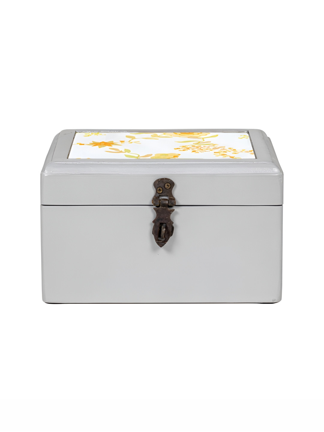 

Contrast Living Yellow Floral Printed Floral Printed Wooden Regular Jewellery Organiser