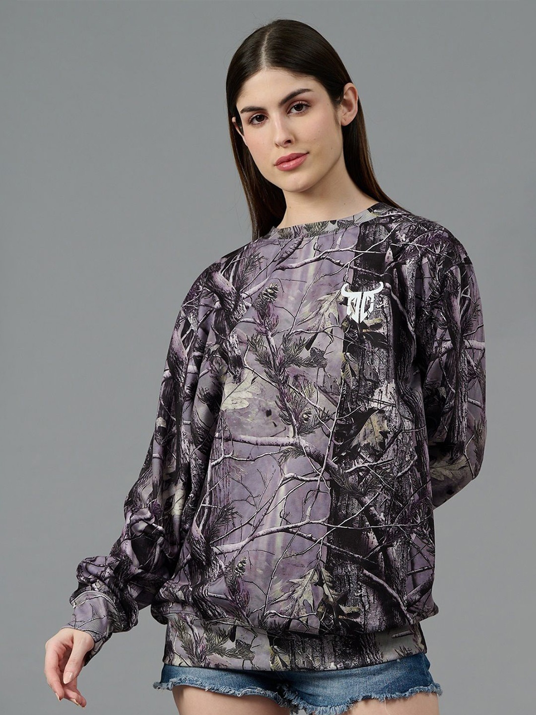 

GO DEVIL Women Graphic Printed Woolen Winter Sweatshirt, Purple