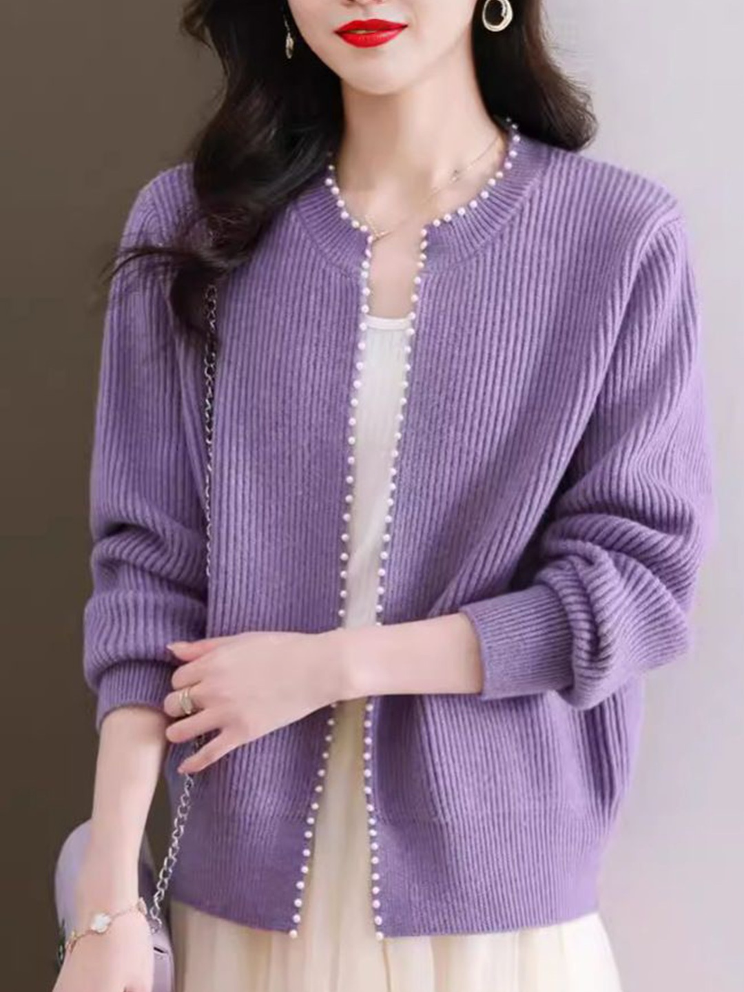 

StyleCast Women Solid Cardigan with Embellished Detail, Lavender
