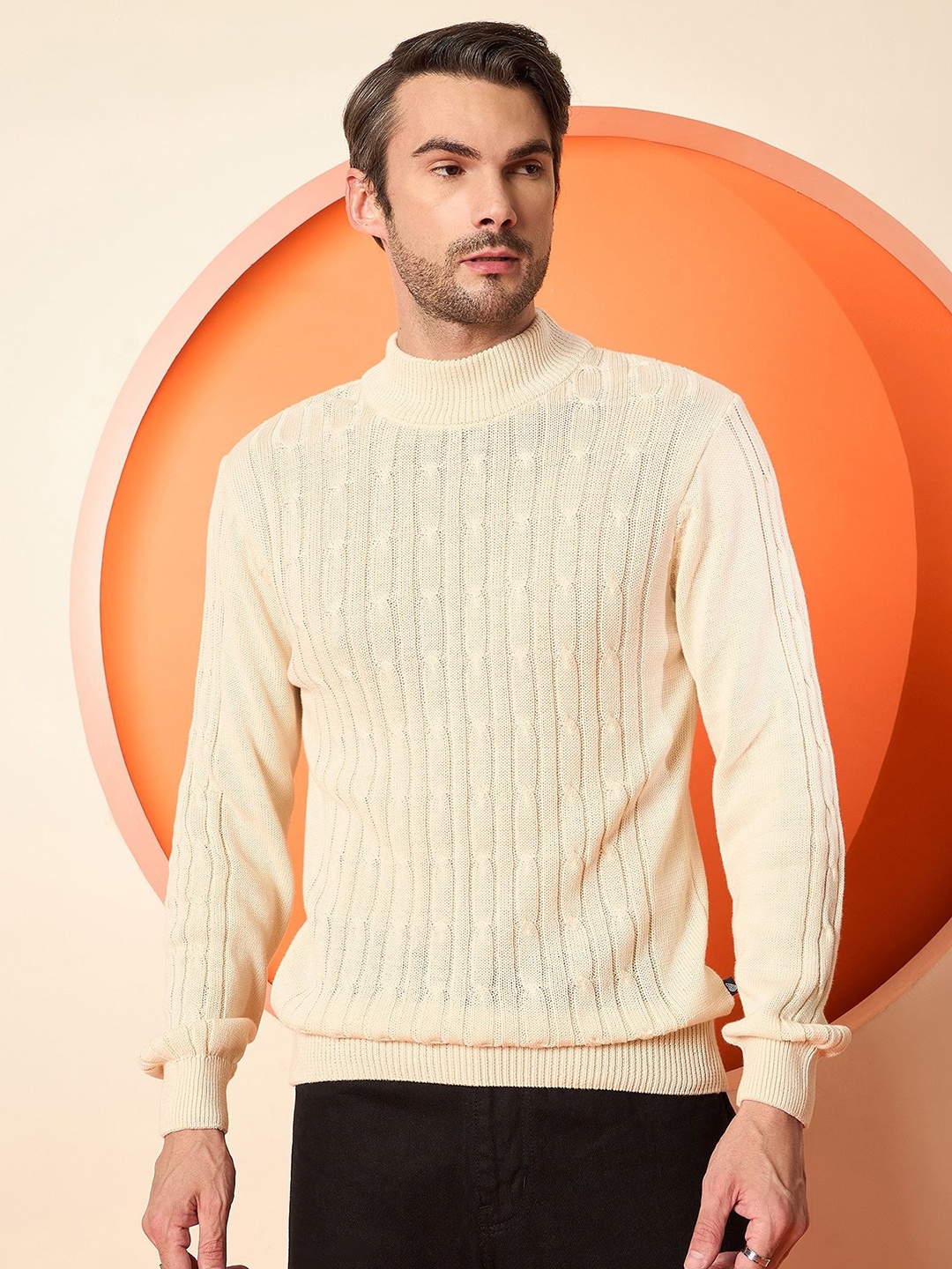

Club York Men Cotton Self Design Cable Knit Pullover, White