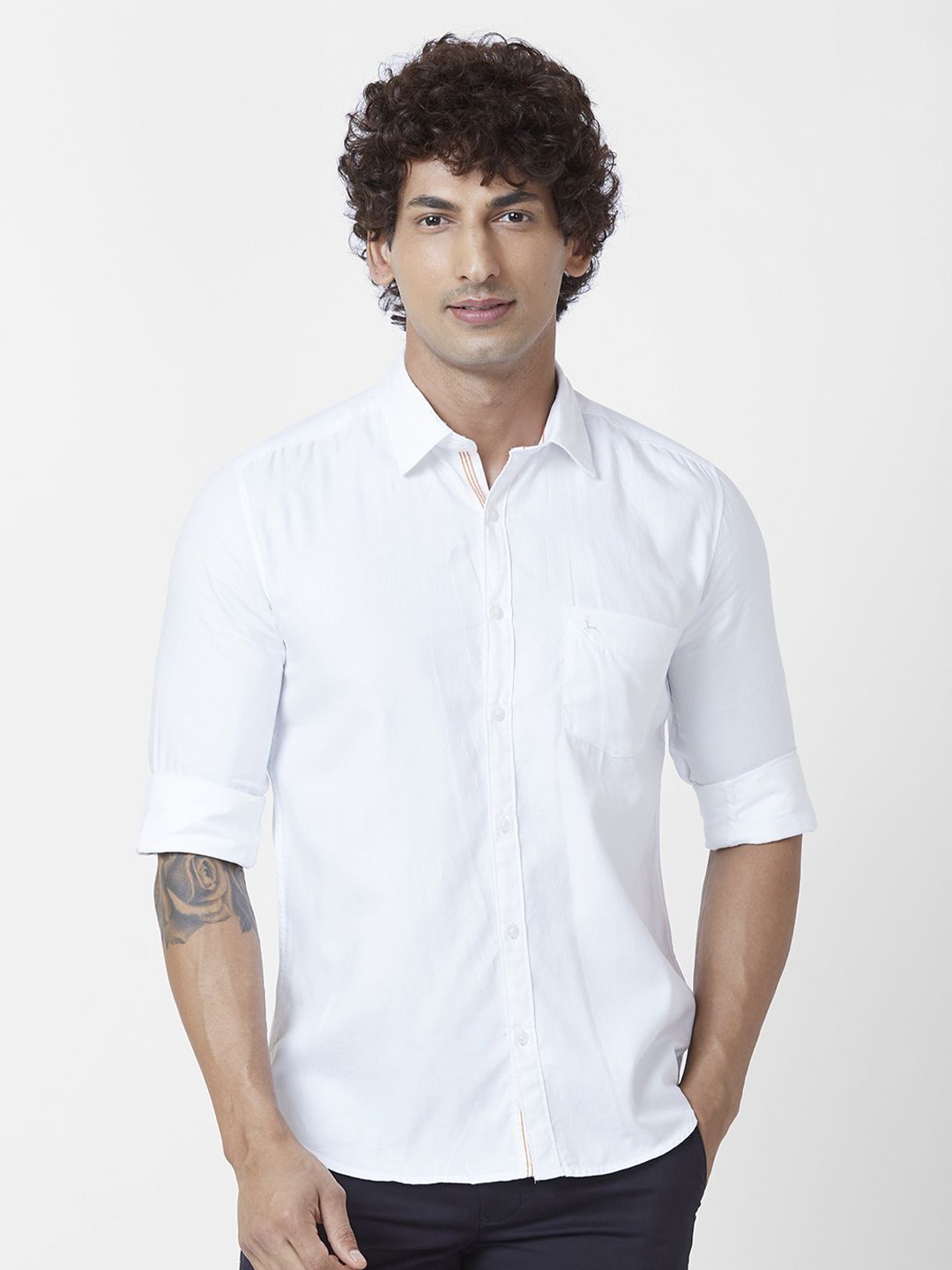 

Parx Men Spread Collar Solid Cotton Slim Fit Casual Shirt, White