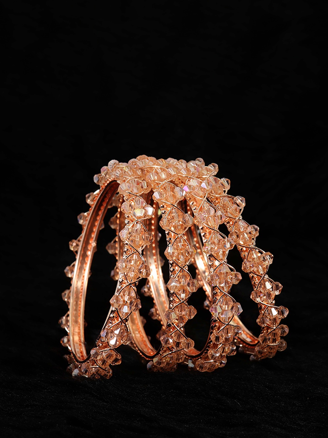 

ZULKA Set Of 4 Pearls Studded Kada Bangles, Rose gold
