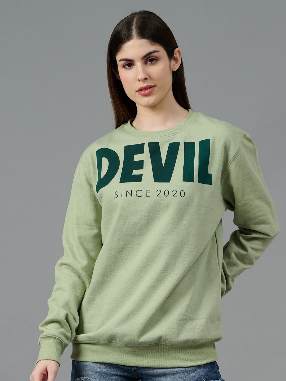 

GO DEVIL Women Printed Pullover Oversized Sweatshirt, Green