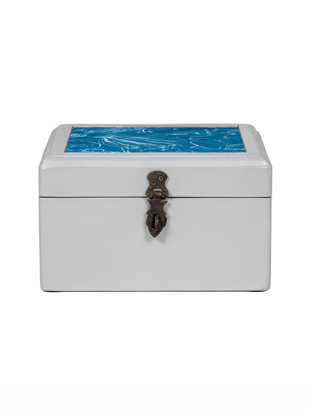 

Contrast Living Turquoise Blue Floral Printed Wooden Regular Jewellery Organiser