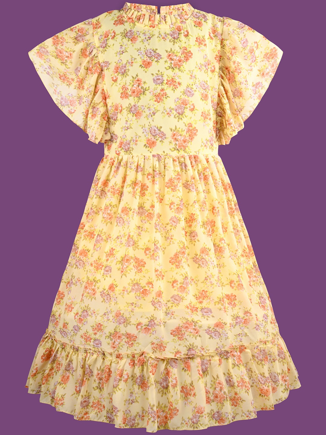 

Wish Karo Girls Floral Printed Flutter Sleeve Georgette Fit & Flare Dress, Yellow