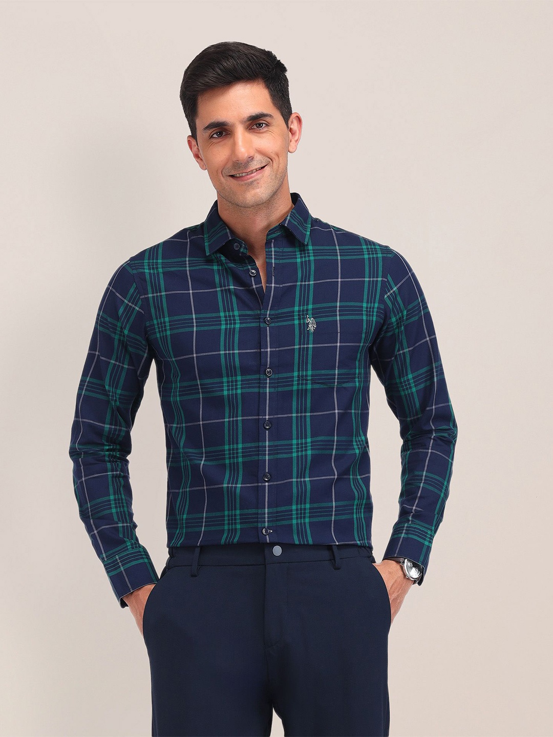 

U.S. Polo Assn. Men Classic Tailored Fit Opaque Checked Casual Shirt, Navy blue