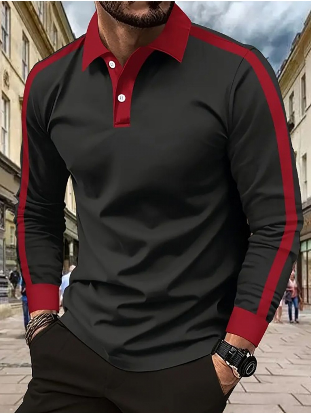 

StyleCast x Revolte Men Striped Polo Collar T-shirt, Black