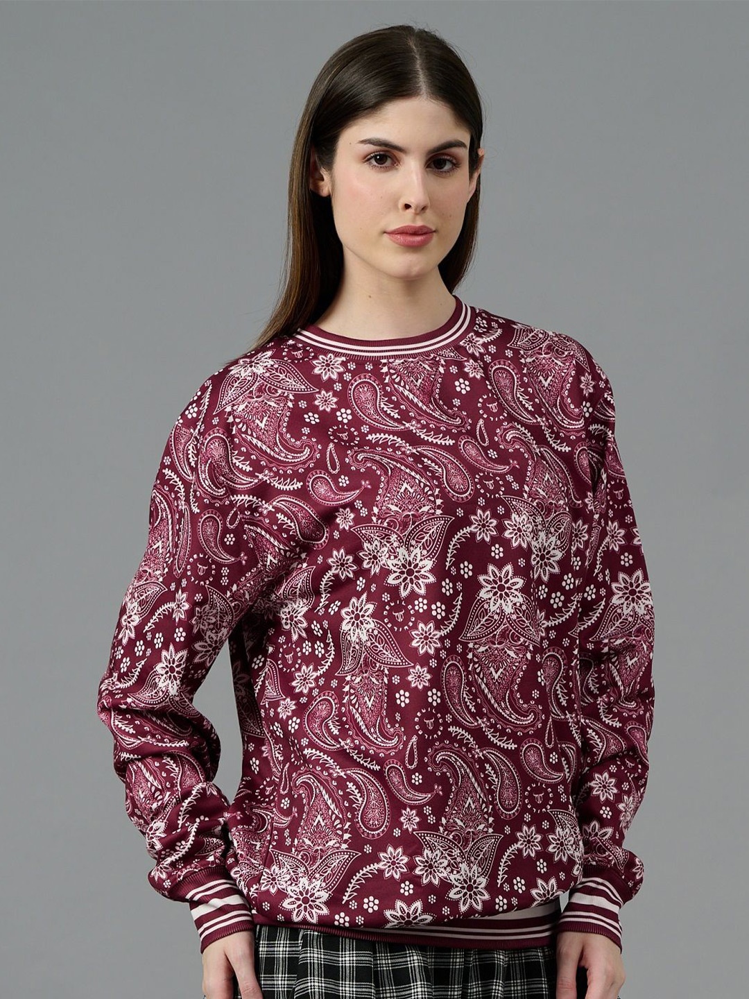 

GO DEVIL Women Printed Pullover Sweatshirt, Maroon